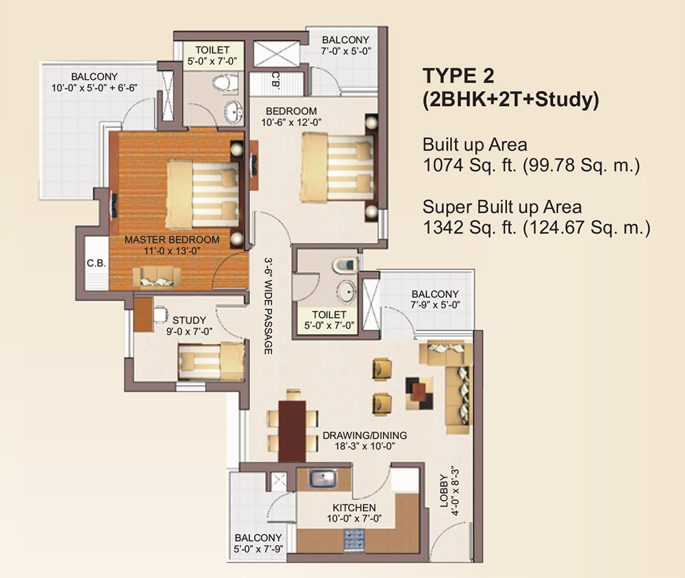 RG Luxury Homes 2BHK+2T+Study